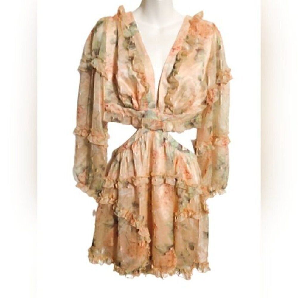 Pink Bohemian Spring Summer Lace up Back Floral Ruffle Backless Mini Dress XXL - Picture 6 of 16